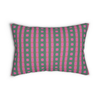Green and Pink Ladder Lumbar Pillow - Retro Stripe Square Pattern Cushion for Eclectic or Pop Art Home Decor