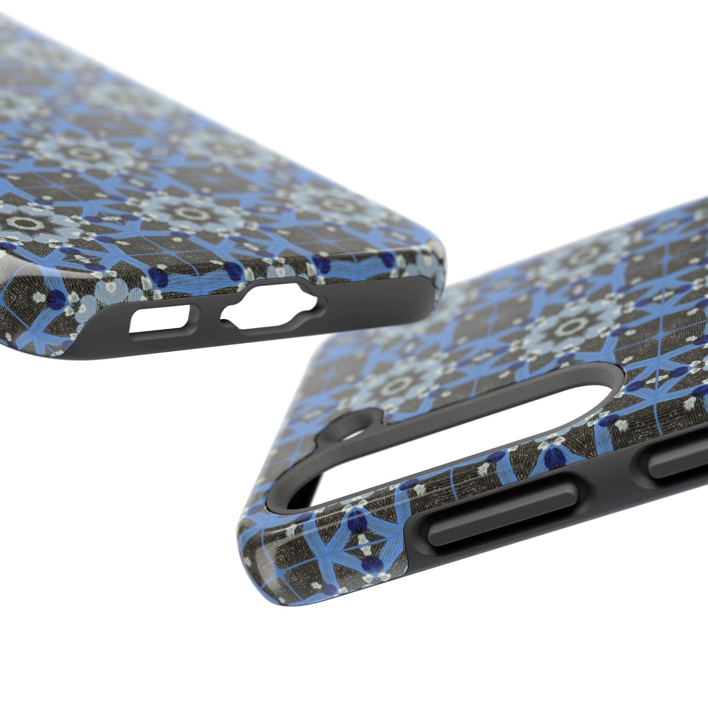 Blue Quilt Pattern Phone Case – Geometric Floral Protective Cover for iPhone & Android Models