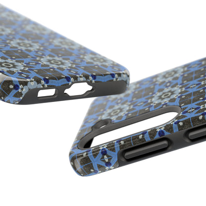 Blue Quilt Pattern Phone Case – Geometric Floral Protective Cover for iPhone & Android Models