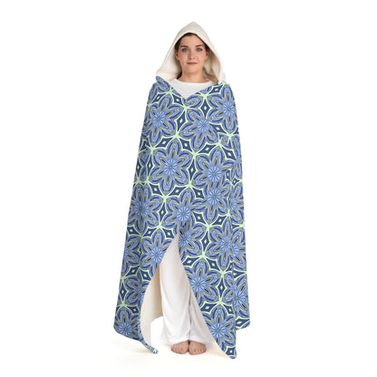 Pale Cornflower Blue and Yellow Hooded Blanket – Geometric Cozy Hooded Blanket for Adults and Modern Home Decor