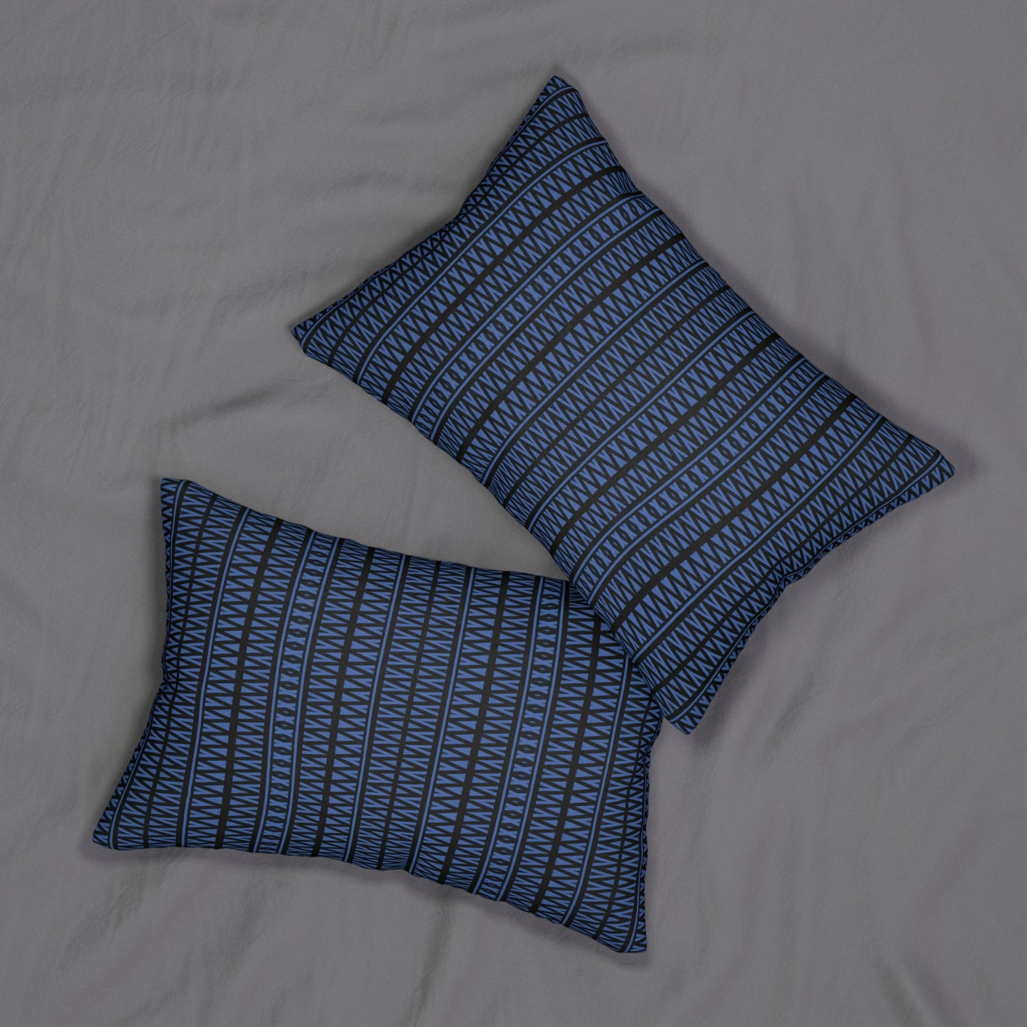 Black and Blue Tribal Triangle Lumbar Pillow – Bold Geometric Accent Pillow for Modern or Boho Home Decor