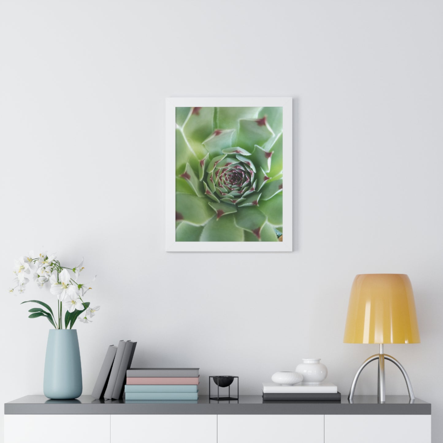 Pale Green Spiky Succulent Framed Print – Minimalist Botanical Wall Art for Desert-Inspired Interiors