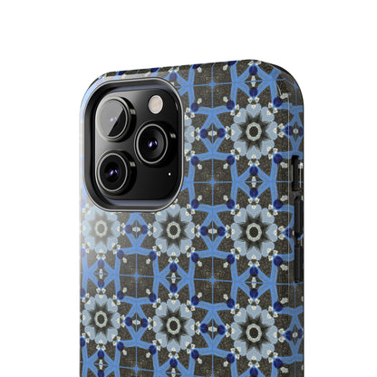 Blue Quilt Pattern Phone Case – Geometric Floral Protective Cover for iPhone & Android Models