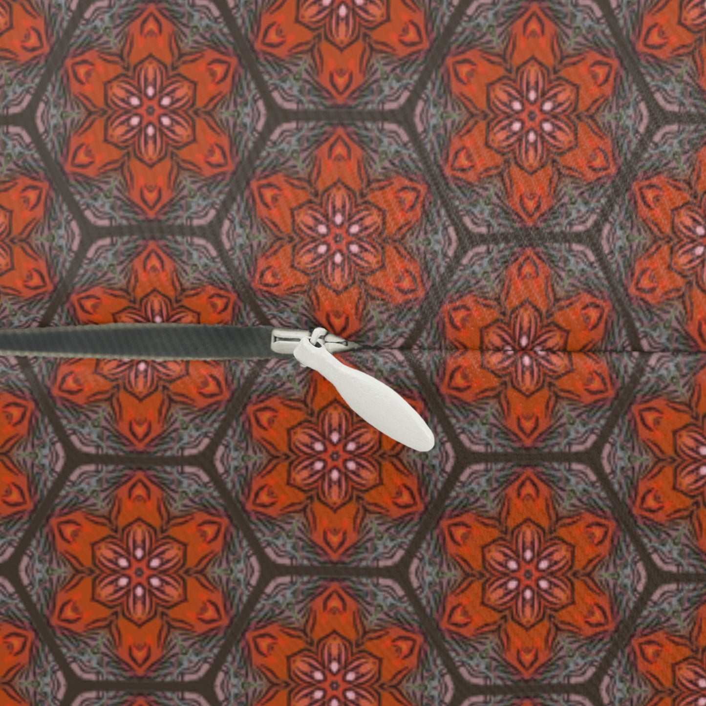 Geometric Poinsettia Tile Lumbar Pillow – Festive Red and Gray Floral Accent Cushion for Modern or Holiday Home Decor