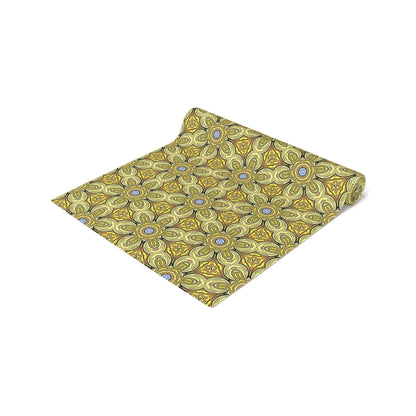 Retro Yellow Flowers Table Runner – Geometric Floral Dining Room & Kitchen Decor