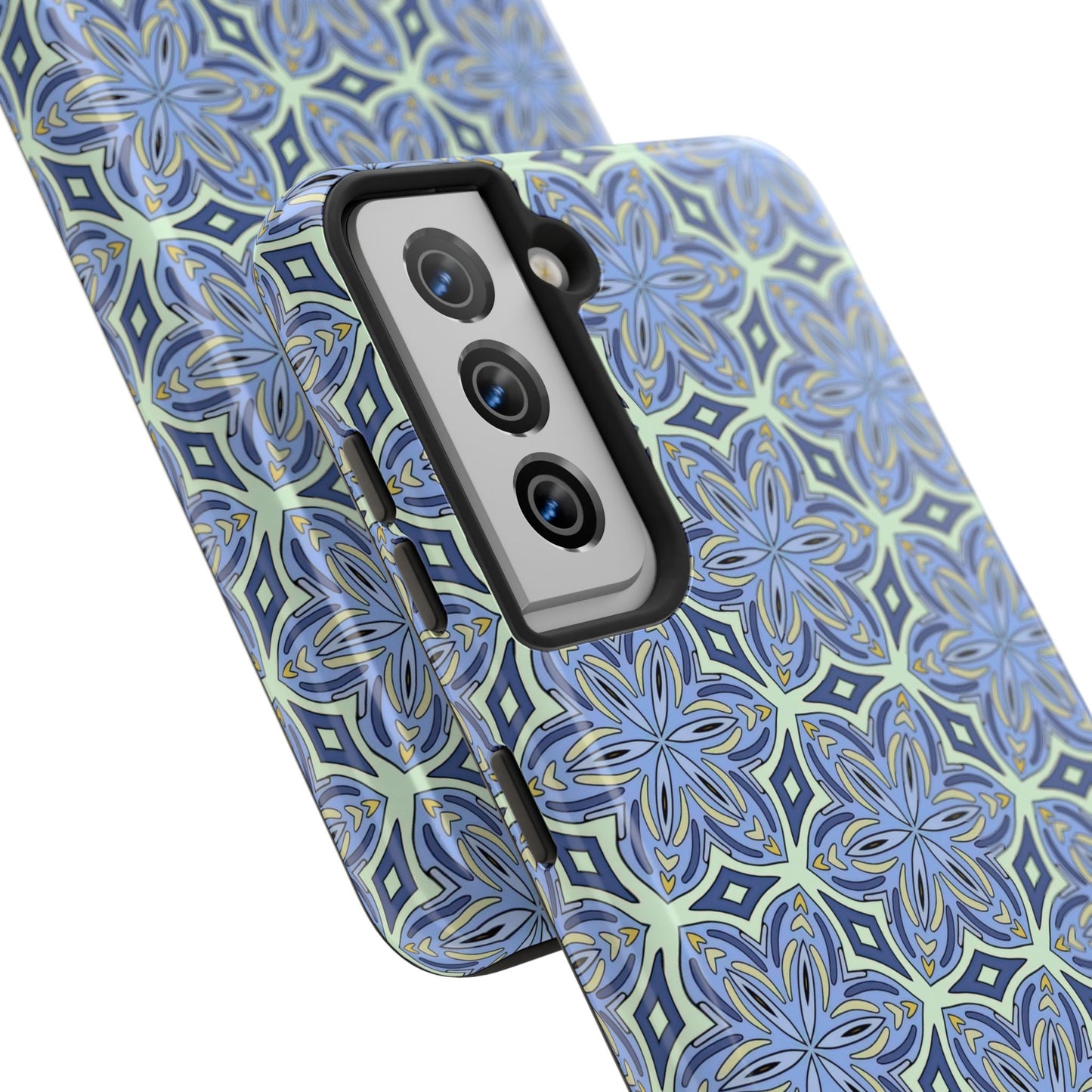 Pale Cornflower Blue and Yellow Phone Case – Geometric Floral Protective Cover for iPhone & Android Models