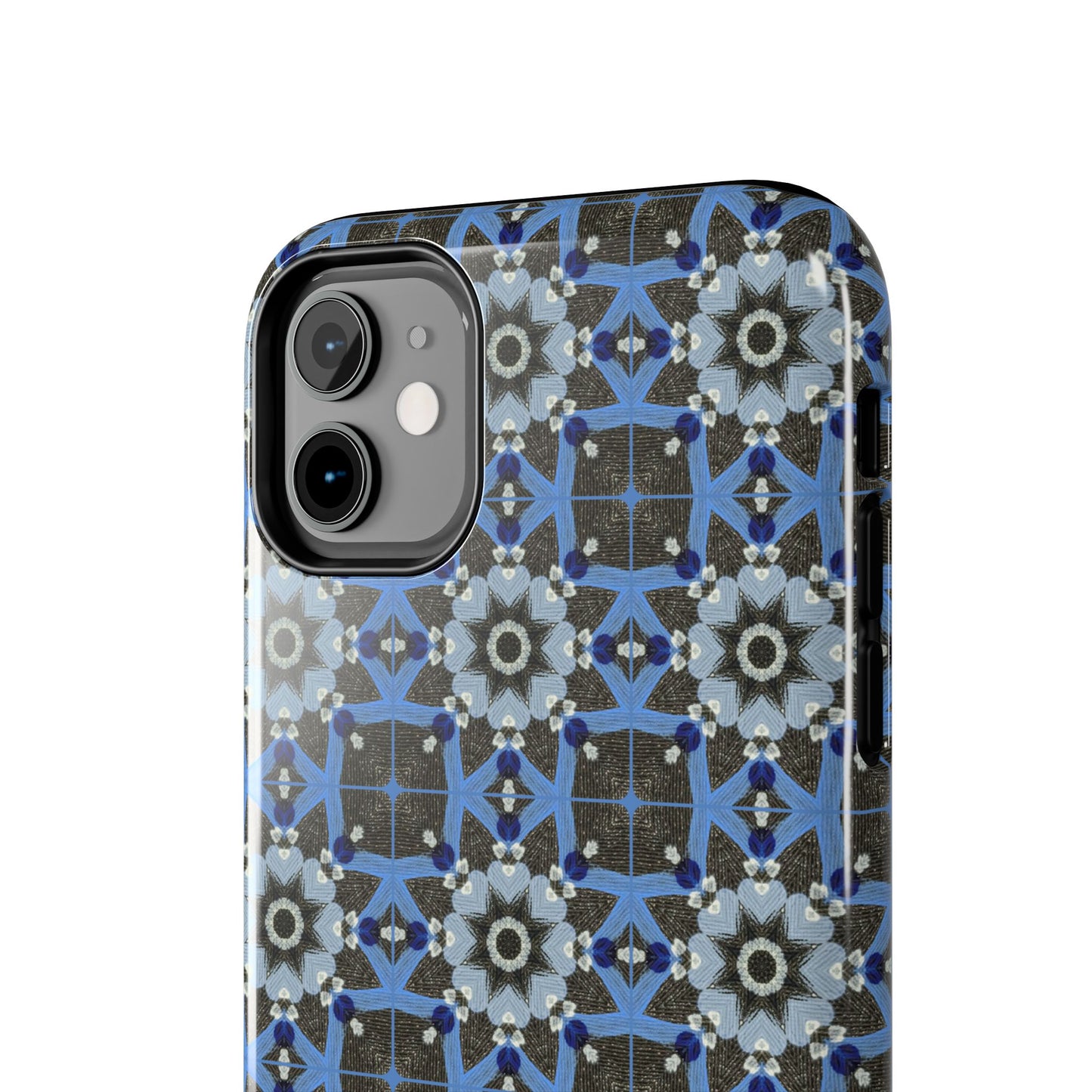 Blue Quilt Pattern Phone Case – Geometric Floral Protective Cover for iPhone & Android Models