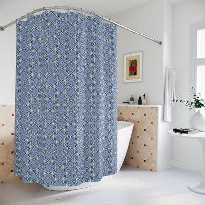 Pale Cornflower Blue and Yellow Shower Curtain – Elegant Floral Botanical Bathroom Decor for a Serene Oasis