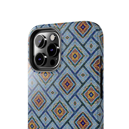 Blue Fusion Tiling Tough Case – Blue Geometric Phone Case, Modern Diamond Pattern Cover, Abstract Tile Design