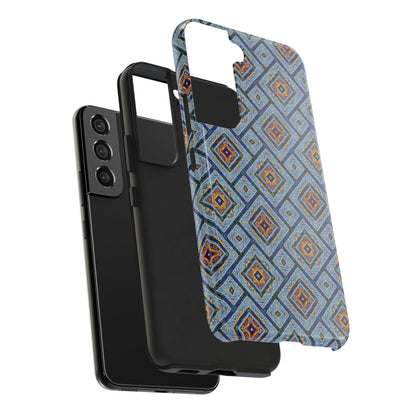 Blue Fusion Tiling Tough Case – Blue Geometric Phone Case, Modern Diamond Pattern Cover, Abstract Tile Design