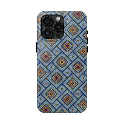 Blue Fusion Tiling Tough Case – Blue Geometric Phone Case, Modern Diamond Pattern Cover, Abstract Tile Design