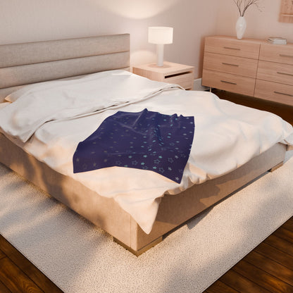 Blue Starfall Velveteen Plush Blanket – Blue Star Throw, Celestial Night Sky Fleece Blanket, Galaxy-Inspired Cozy Decor