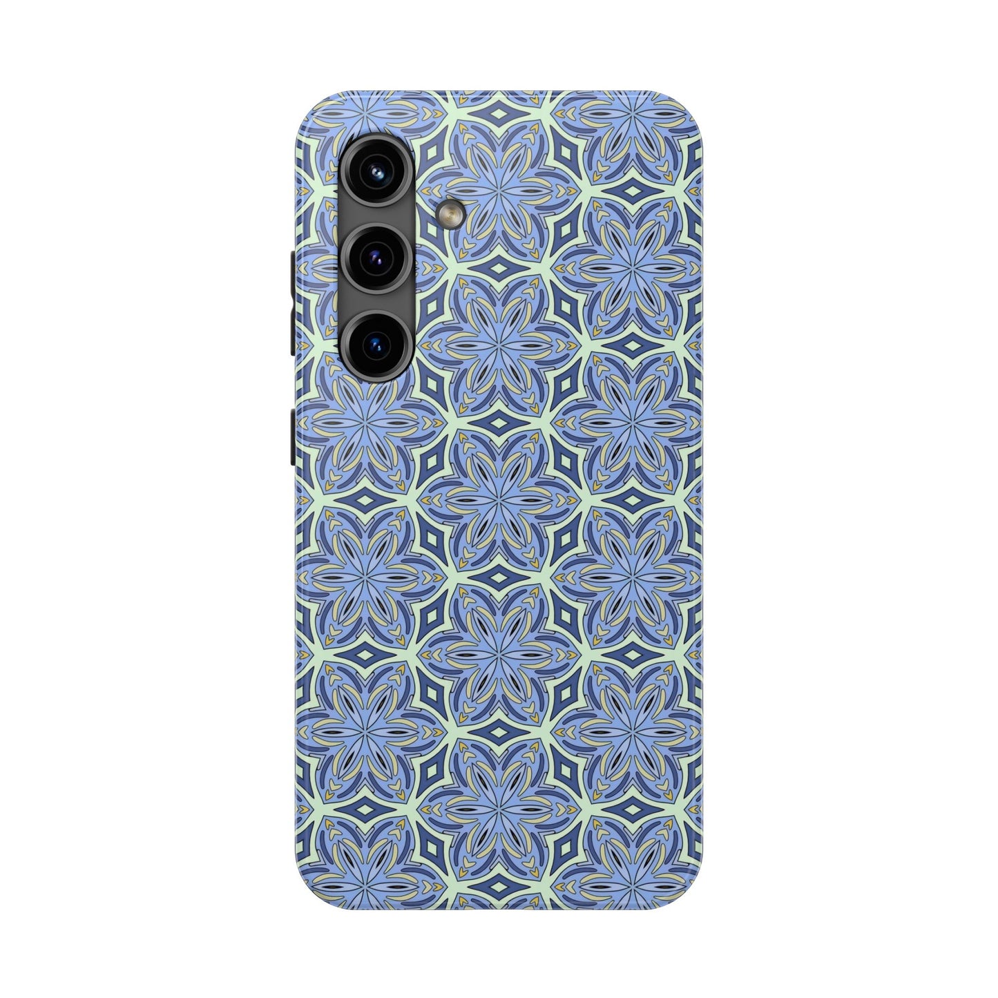 Pale Cornflower Blue and Yellow Phone Case – Geometric Floral Protective Cover for iPhone & Android Models