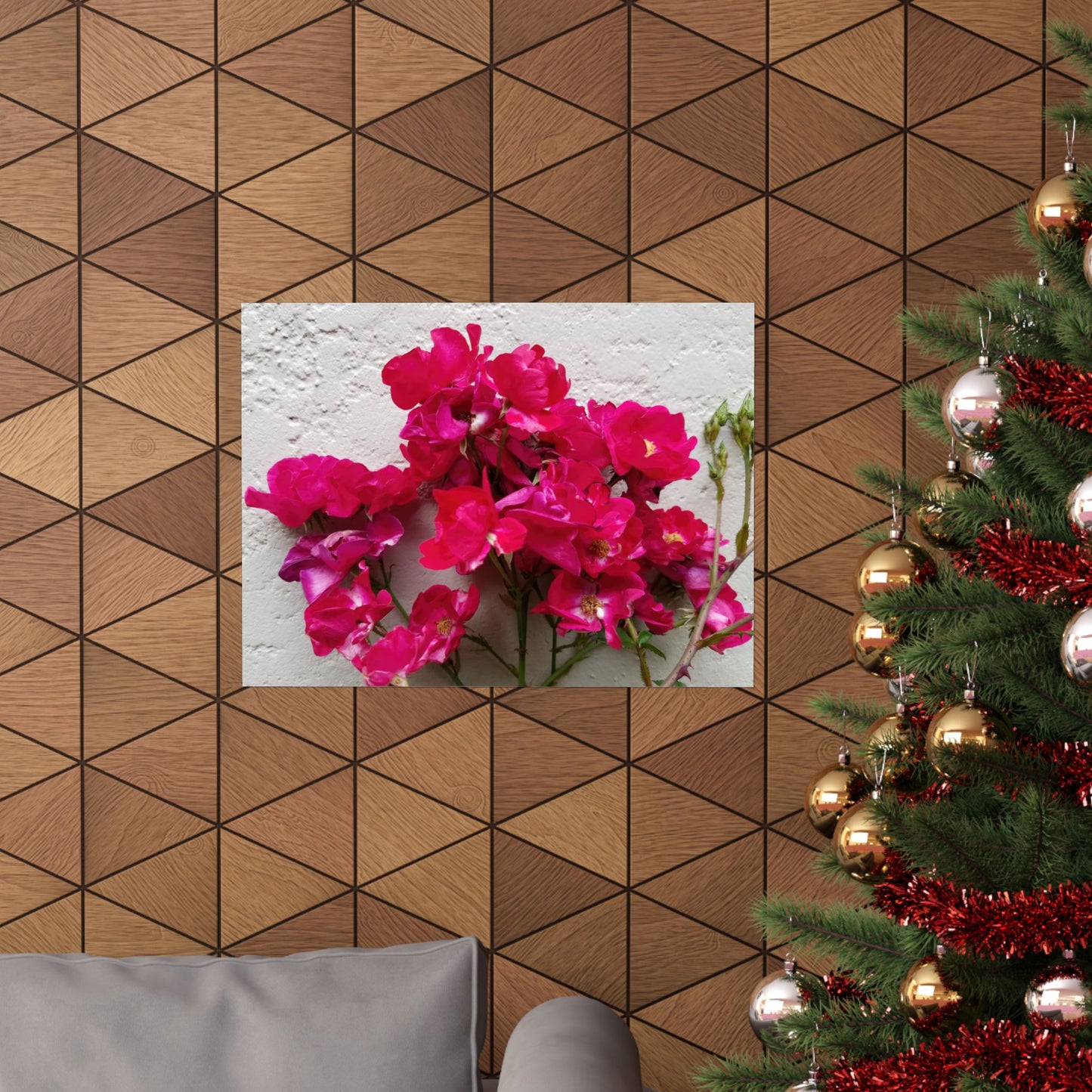 Bougainvillea Against White Stucco Wall Poster – Vibrant Floral Photography Wall Art