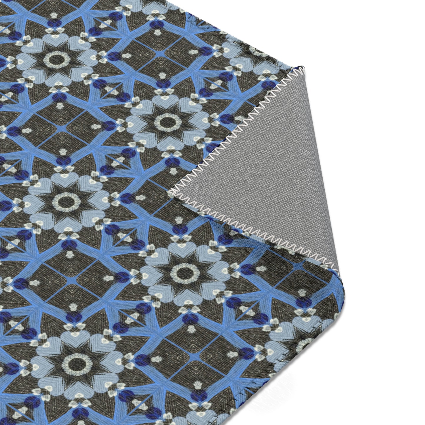 Blue Quilt Pattern Area Rug – Quilted Geometric Floor Mat, Patchwork Vintage Tile Living Room Accent