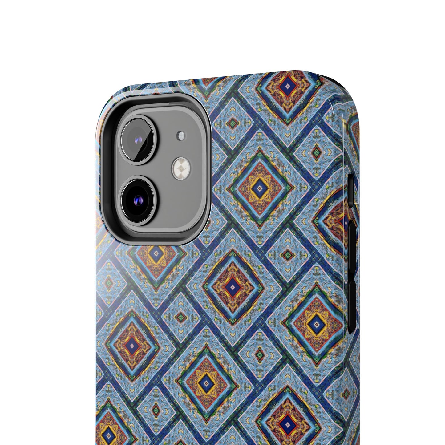 Blue Fusion Tiling Tough Case – Blue Geometric Phone Case, Modern Diamond Pattern Cover, Abstract Tile Design
