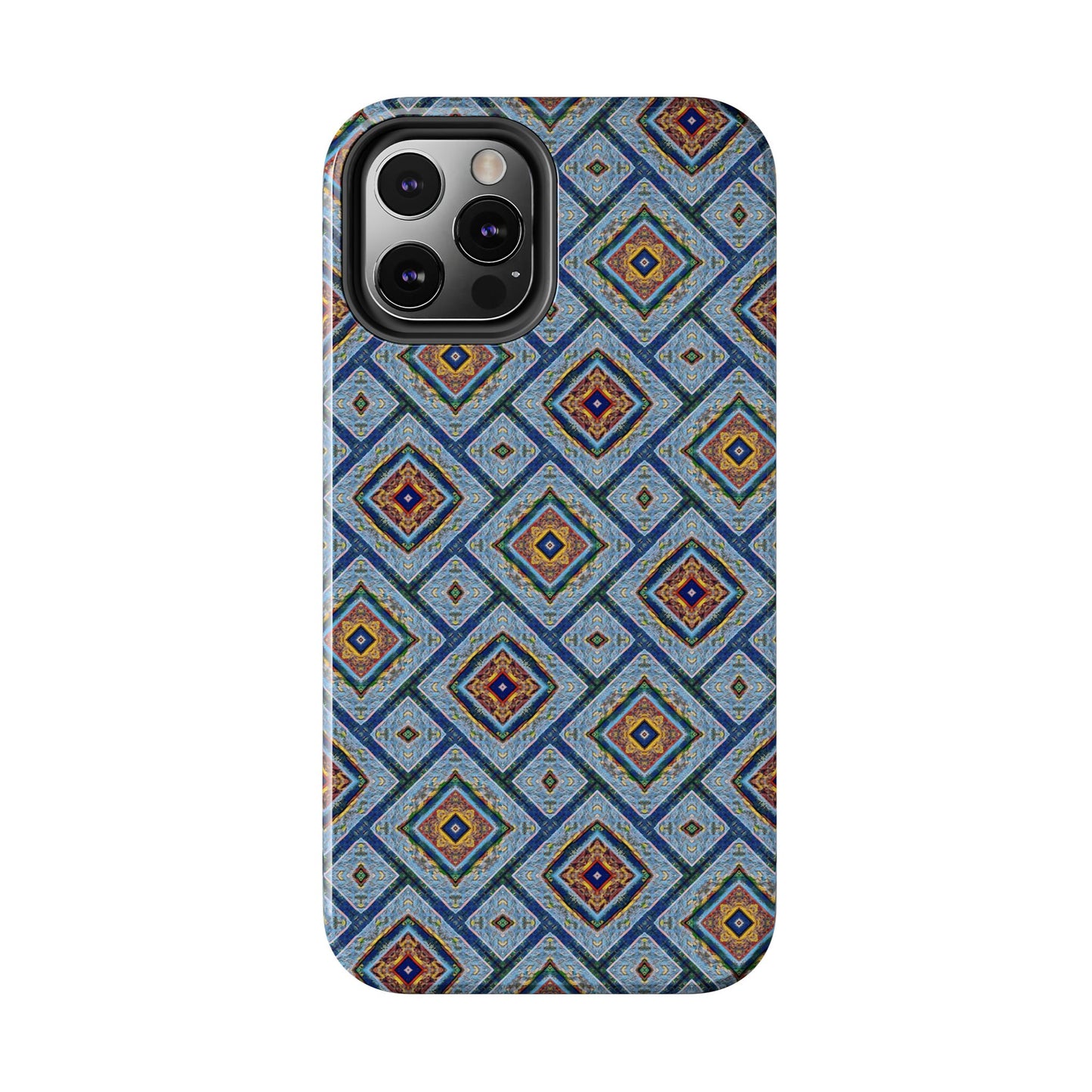 Blue Fusion Tiling Tough Case – Blue Geometric Phone Case, Modern Diamond Pattern Cover, Abstract Tile Design