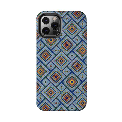 Blue Fusion Tiling Tough Case – Blue Geometric Phone Case, Modern Diamond Pattern Cover, Abstract Tile Design