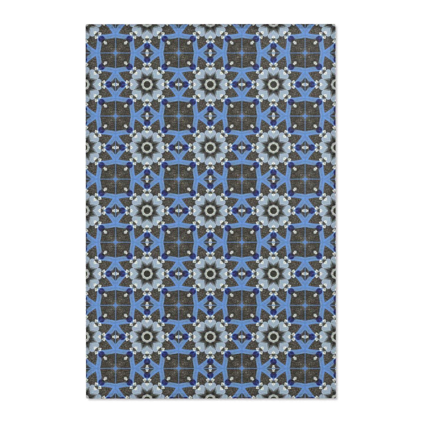 Blue Quilt Pattern Area Rug – Quilted Geometric Floor Mat, Patchwork Vintage Tile Living Room Accent