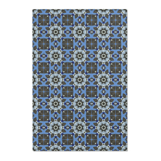 Blue Quilt Pattern Area Rug – Quilted Geometric Floor Mat, Patchwork Vintage Tile Living Room Accent