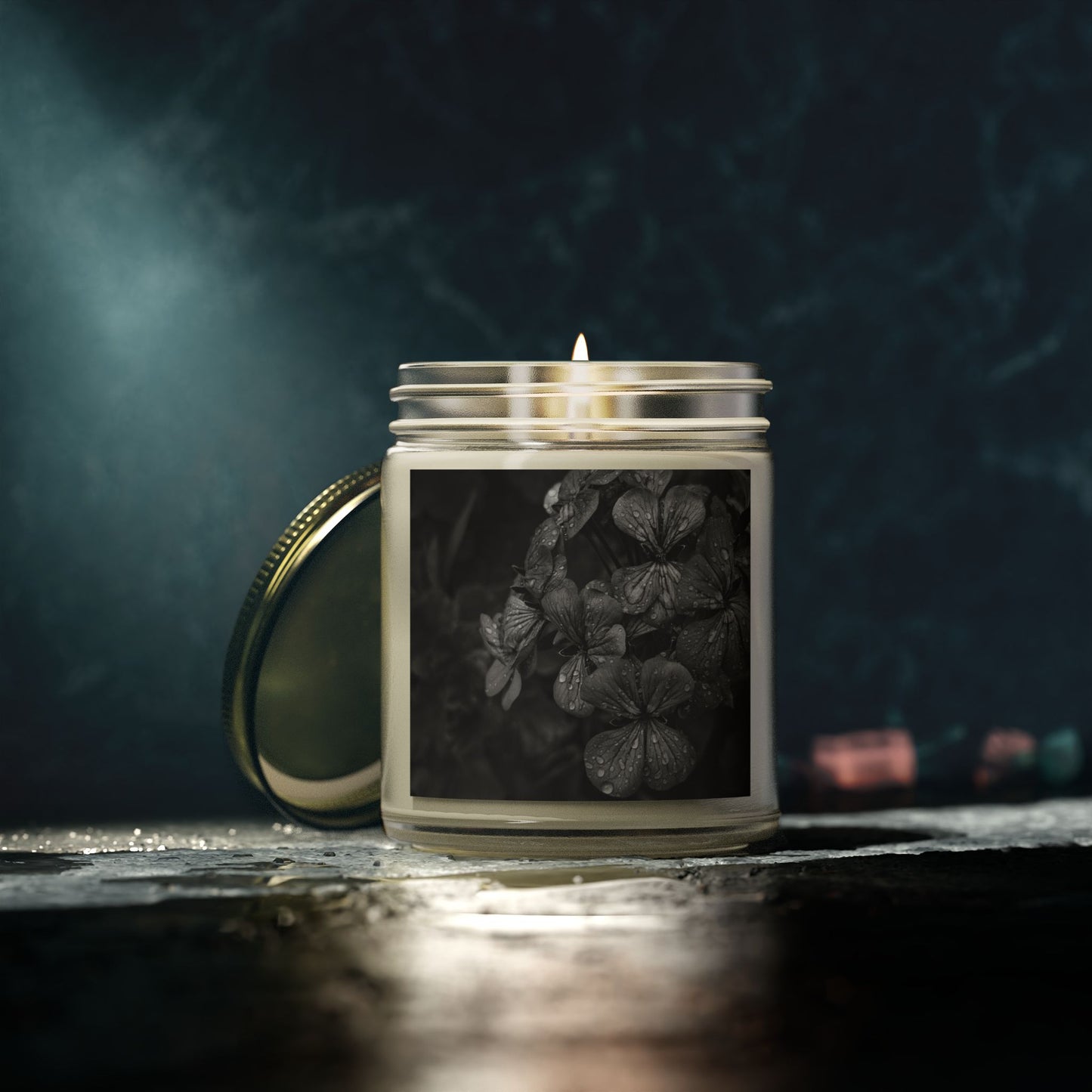 Geranium After a Light Rain Jar Candle – Botanical Photo Candle for Garden-Inspired Home Decor