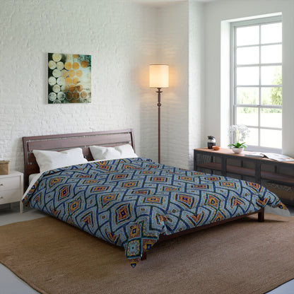 Blue Fusion Tiling Comforter – Blue Geometric Bedding, Modern Tile Pattern, Diamond Design Comforter for Bedroom