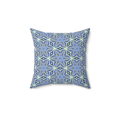 Pale Cornflower Blue and Yellow Decorative Square Pillow – Geometric Floral Throw Pillow