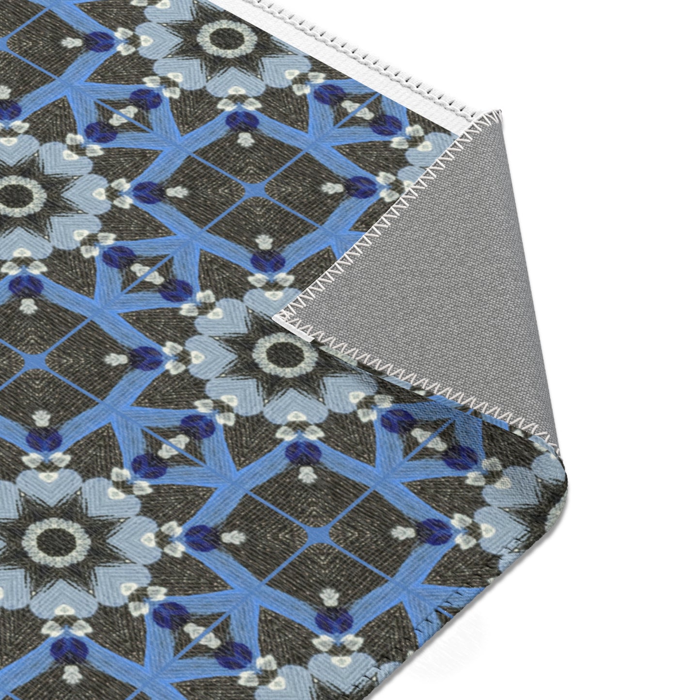 Blue Quilt Pattern Area Rug – Quilted Geometric Floor Mat, Patchwork Vintage Tile Living Room Accent