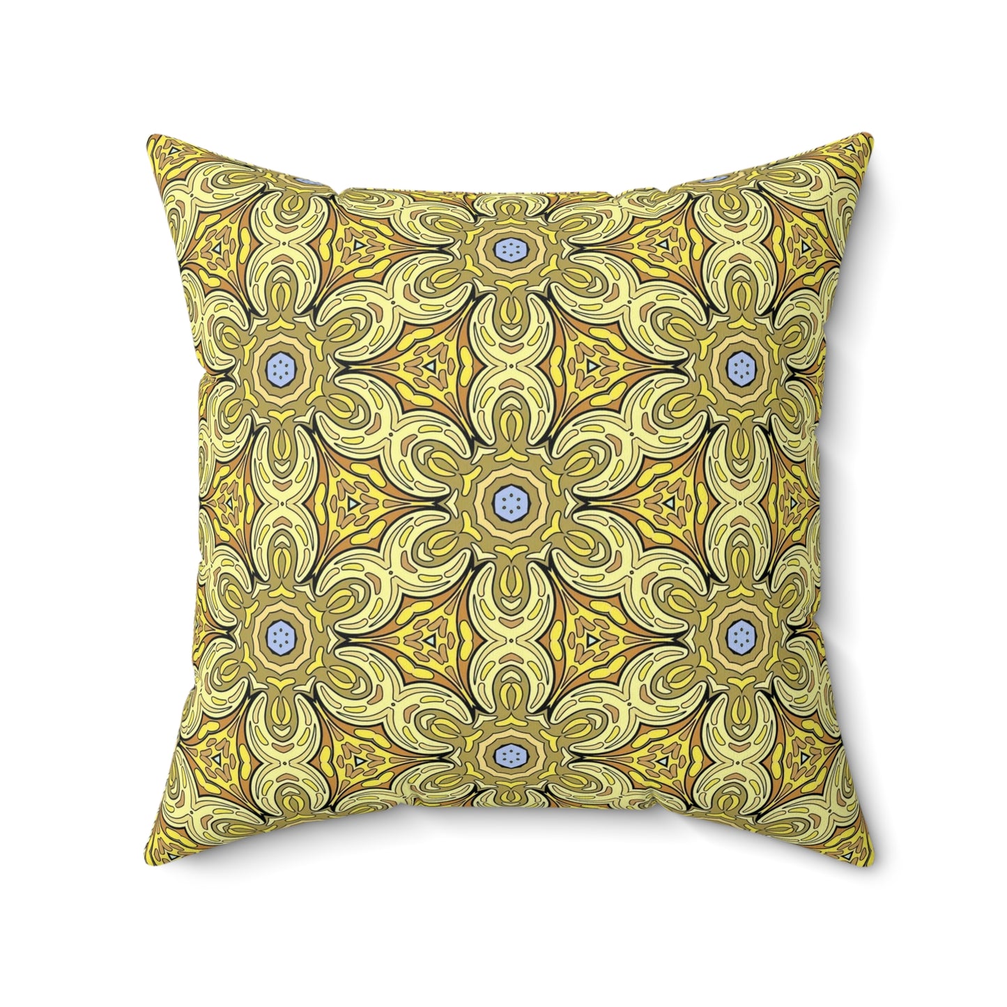 Retro Yellow Flowers Decorative Square Pillow – Geometric Floral Accent Pillow for Modern Decor