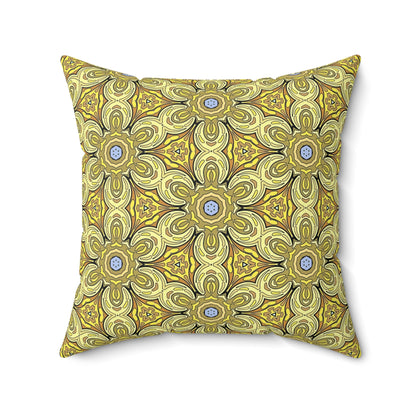 Retro Yellow Flowers Decorative Square Pillow – Geometric Floral Accent Pillow for Modern Decor