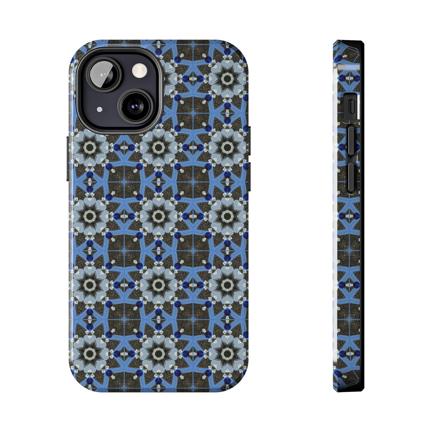 Blue Quilt Pattern Phone Case – Geometric Floral Protective Cover for iPhone & Android Models