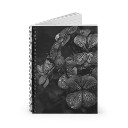 Geranium After a Light Rain Spiral Notebook – Black and White Floral Photography Journal for Writing, Sketching, or Note Taking