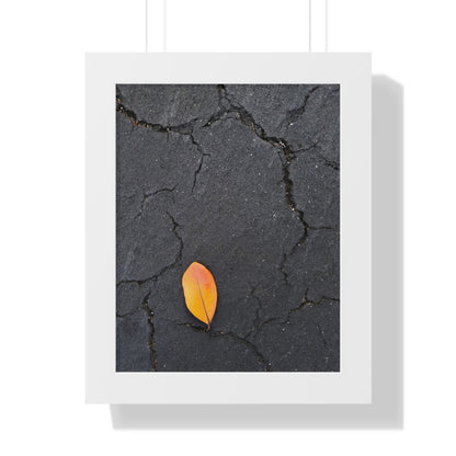 Orange Leaf on Black Concrete Framed Print – Minimalist Autumn Wall Art for Urban and Modern Rustic Decor