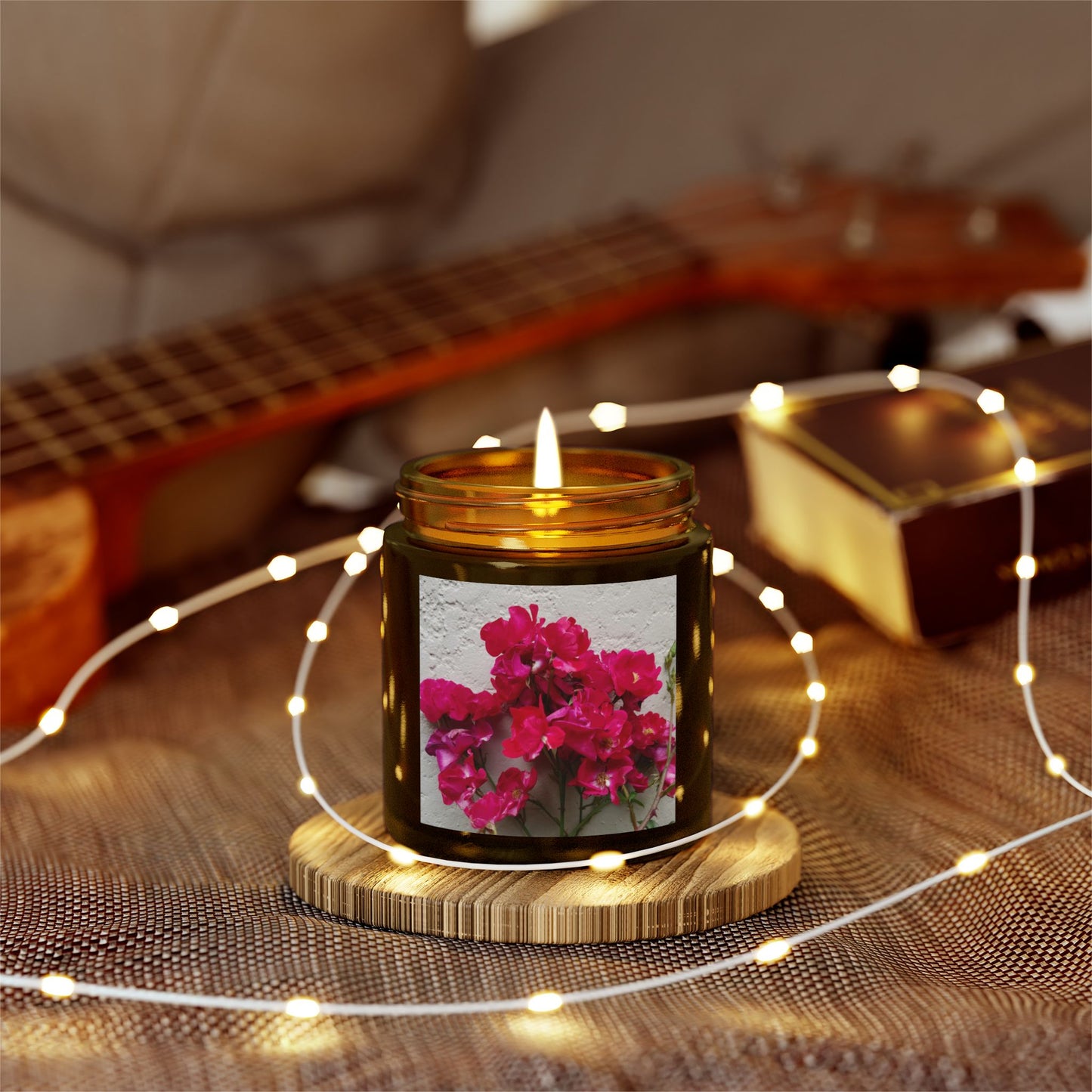 Bougainvillea Against White Stucco Wall Jar Candle – Mediterranean Floral Photo Candle for Elegant Home Decor