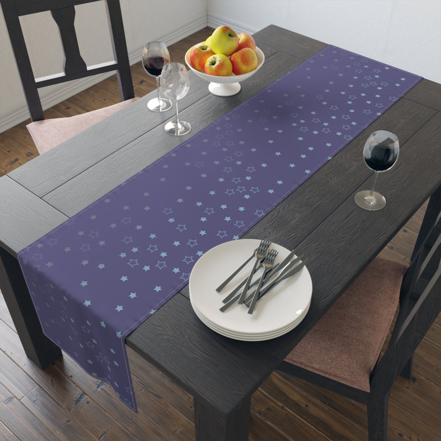 Blue Starfall Table Runner – Celestial Night Sky Decor, Blue Star Table Accent for Dining or Events