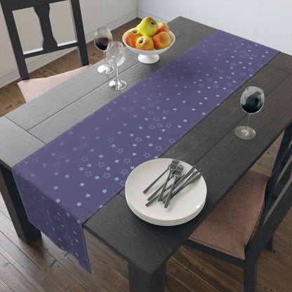 Blue Starfall Table Runner – Celestial Night Sky Decor, Blue Star Table Accent for Dining or Events