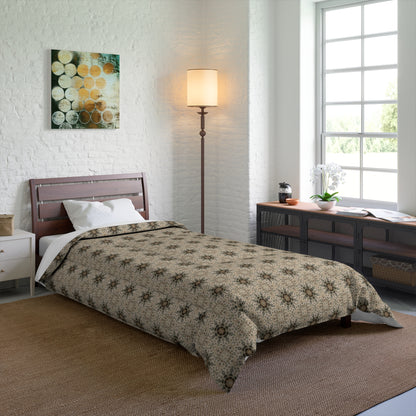 Desert Suns Comforter – Boho Sunburst Bedding, Beige Neutral Tones Mandala Design
