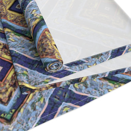 Blue Fusion Tiling Table Runner – Blue Geometric Dining Decor, Modern Tile Pattern Runner