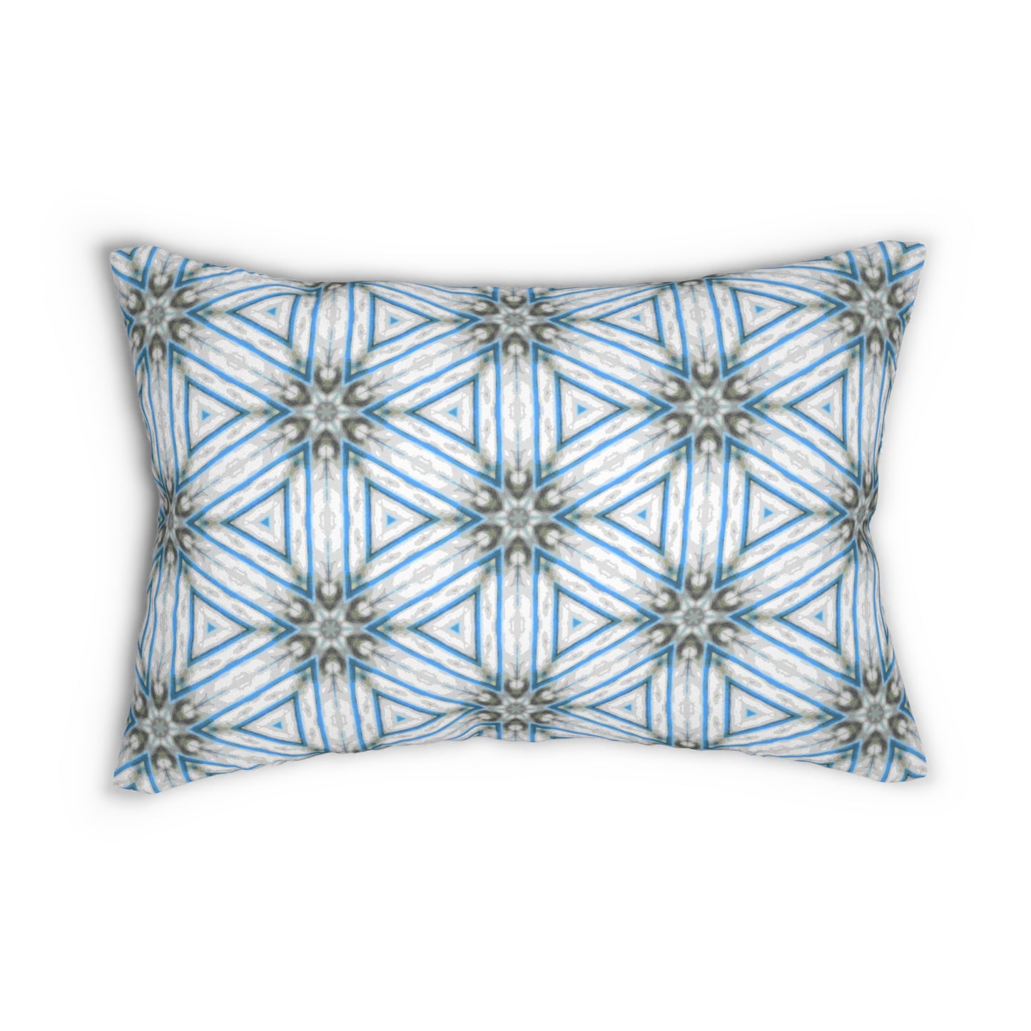 Blue Pollen Path Lumbar Pillow - Kaleidoscope Throw Cushion for Modern Boho or Nordic Decor