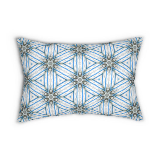 Blue Pollen Path Lumbar Pillow - Kaleidoscope Throw Cushion for Modern Boho or Nordic Decor