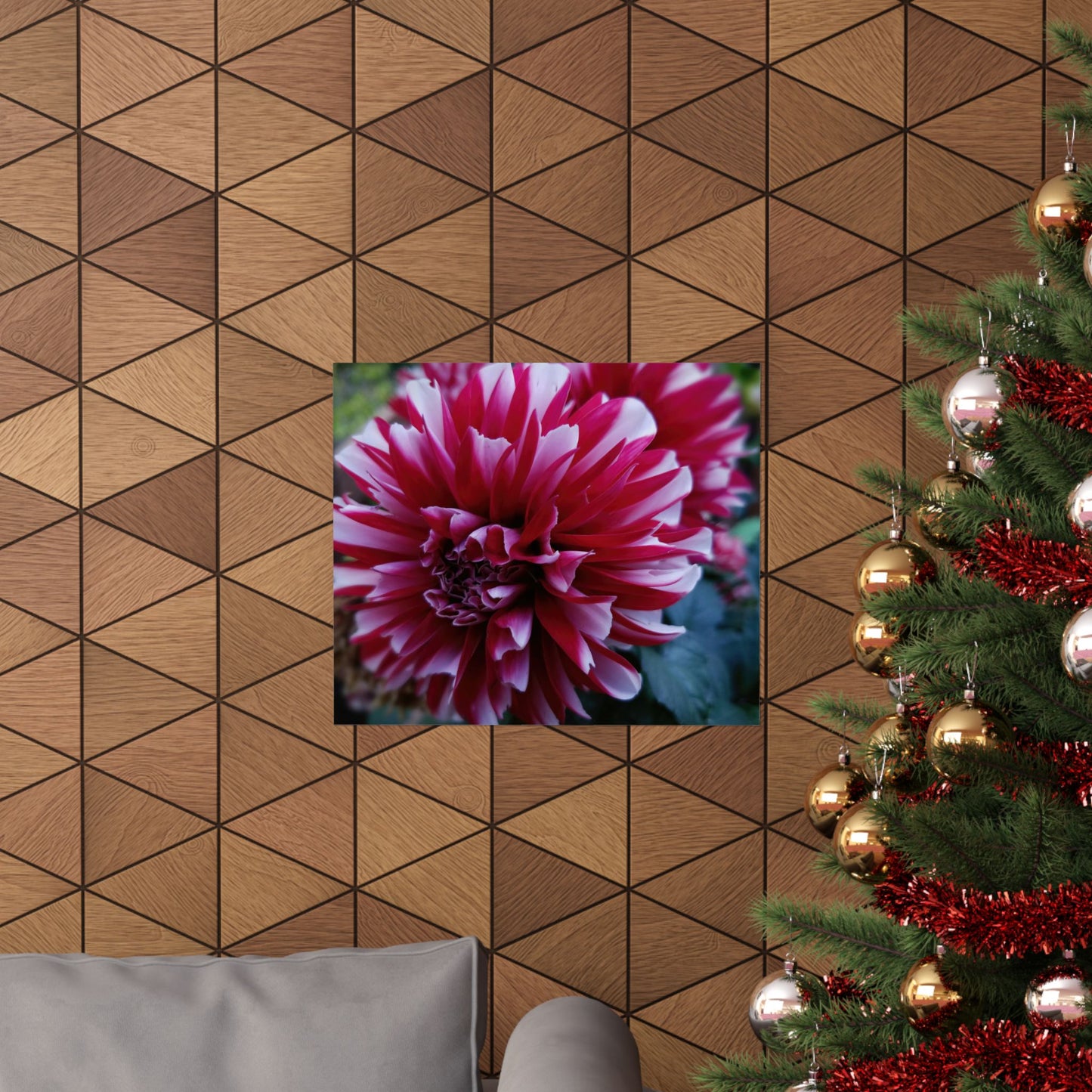Red and White Dahlia Wall Poster – Botanical Floral Art Print, Cottagecore Summer Bloom Decor