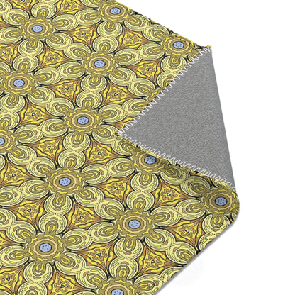 Retro Yellow Flowers Area Rug – Colorful Geometric Floral Rug for Modern Home Decor
