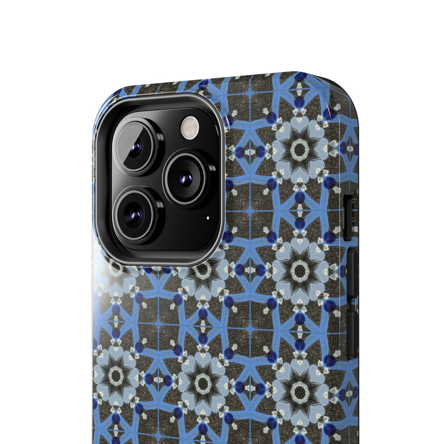 Blue Quilt Pattern Phone Case – Geometric Floral Protective Cover for iPhone & Android Models