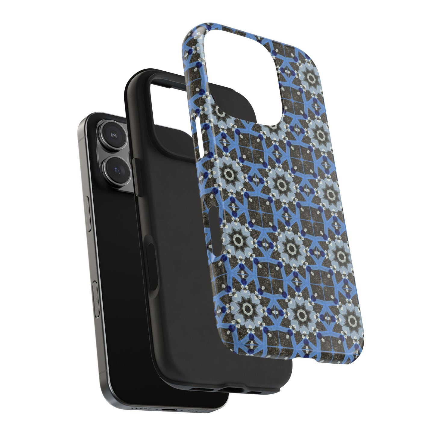 Blue Quilt Pattern Phone Case – Geometric Floral Protective Cover for iPhone & Android Models