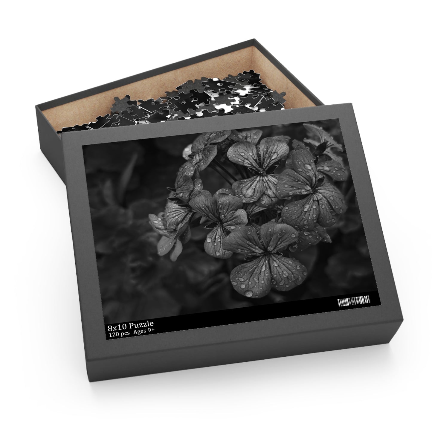 Geranium After a Light Rain Puzzle – Black and White Floral Photography Jigsaw Puzzle for Adults and Teens, Modern Botanical Gift Idea