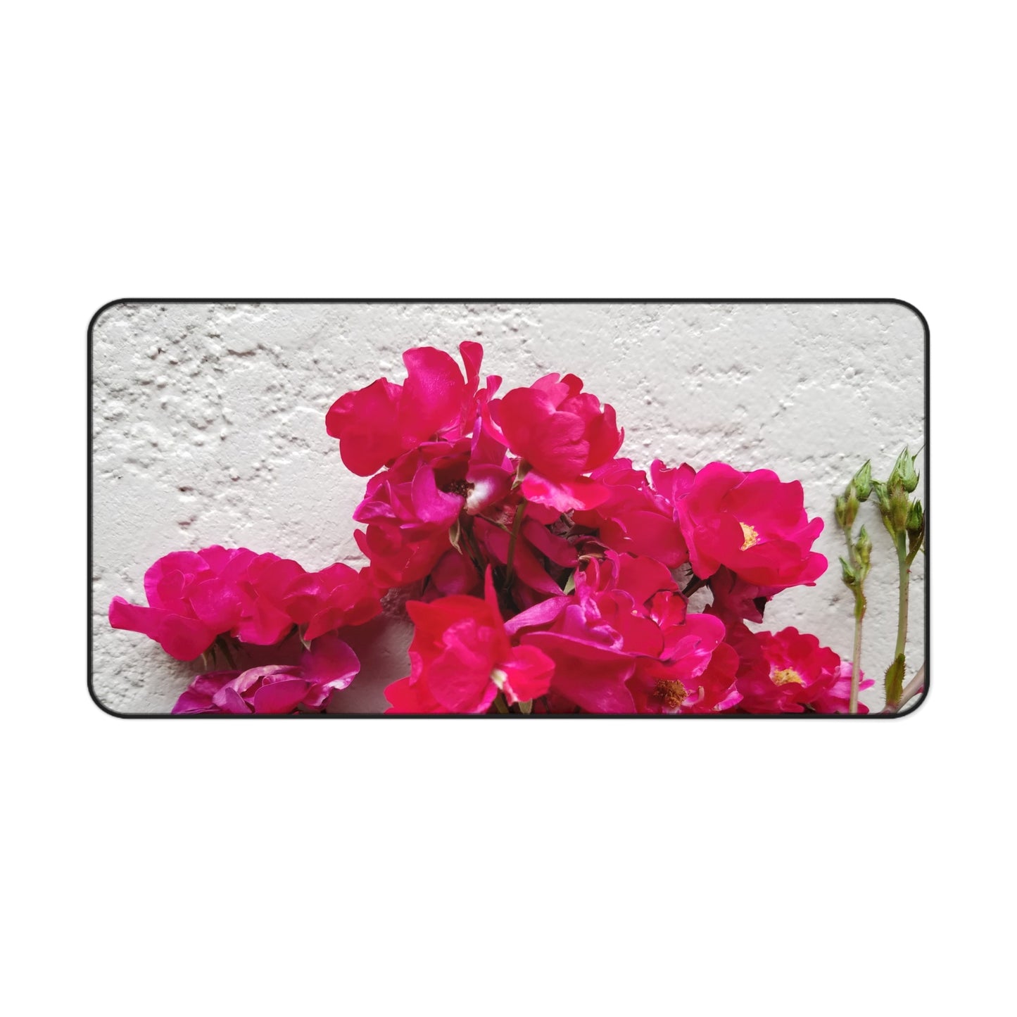 Bougainvillea Against White Stucco Wall Desk Mat – Mediterranean Floral Office Accessory, Summer Bloom Workspace Decor