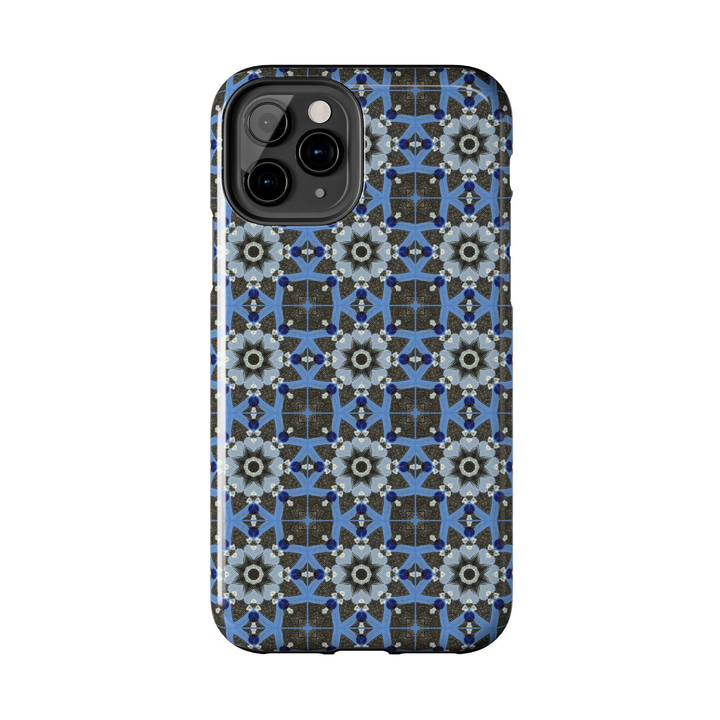 Blue Quilt Pattern Phone Case – Geometric Floral Protective Cover for iPhone & Android Models