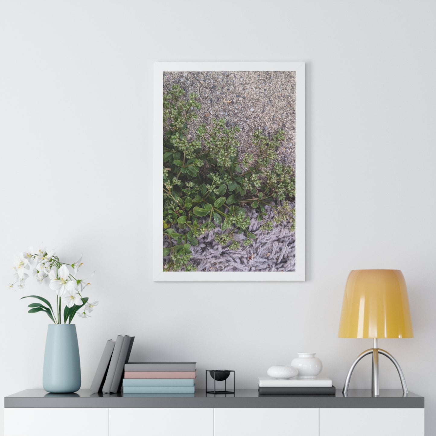 Where the Allseed Grows Framed Print – Urban Nature Minimalist Botanical Wall Art with Concrete Texture