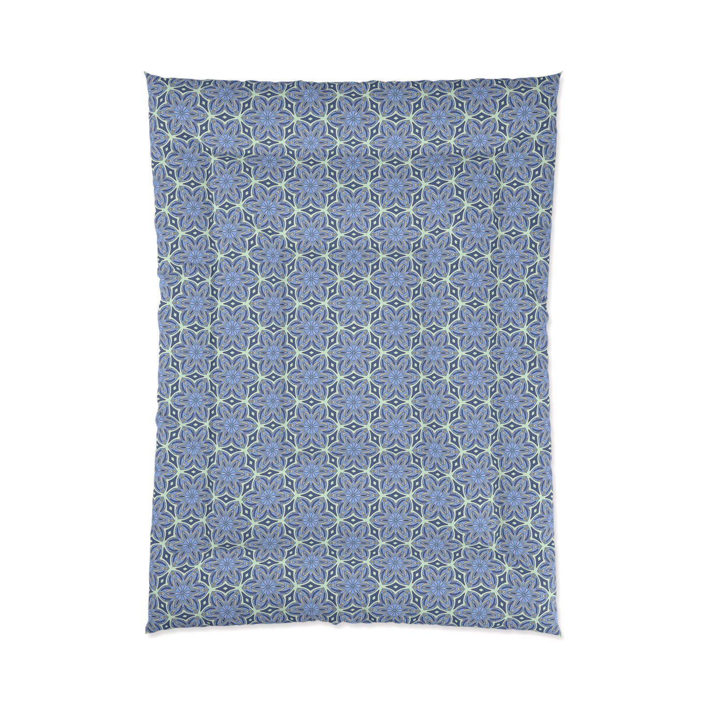 pale cornflower blue and yellow comforter