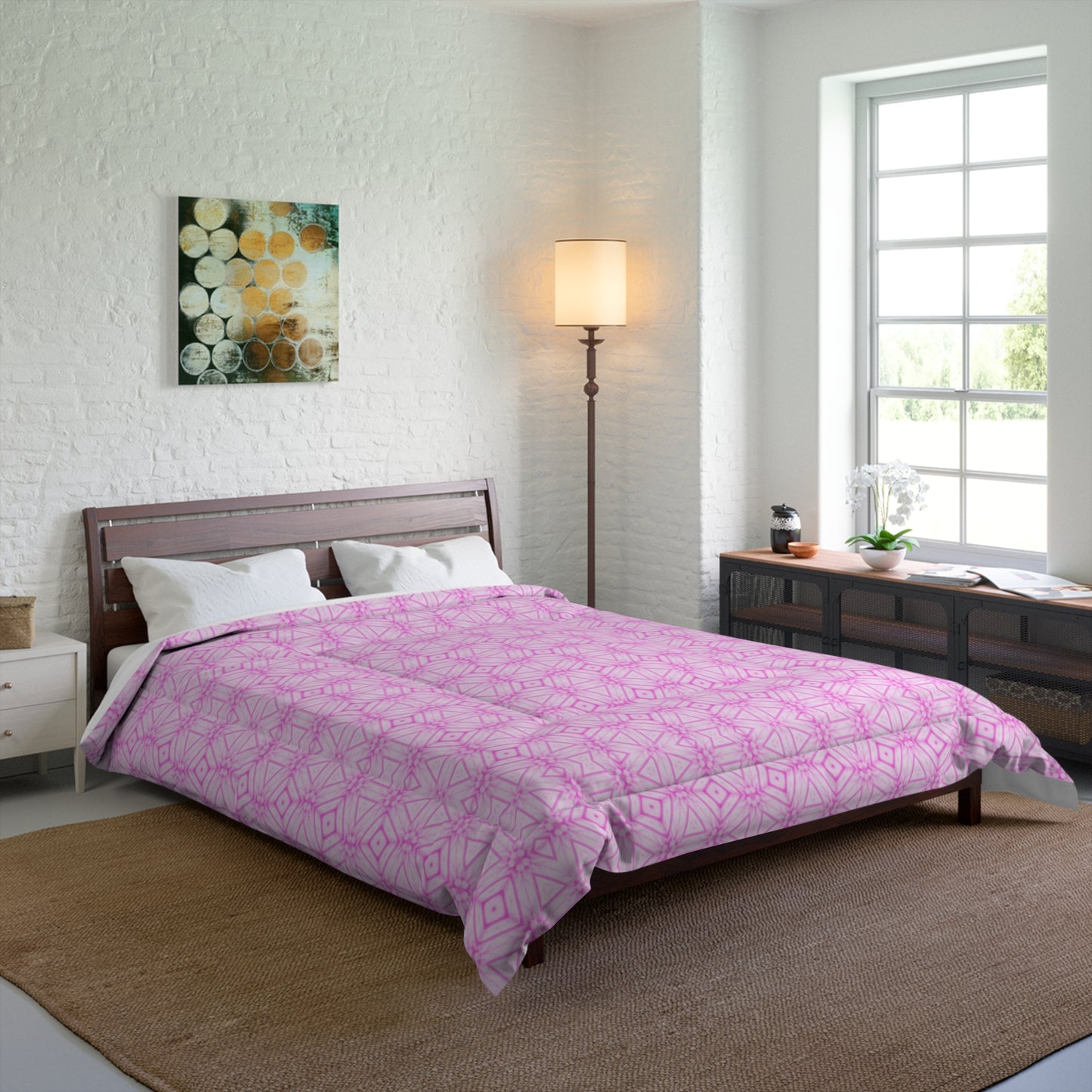 Cherry Blossom Patchwork Comforter - Queen Sakura Floral Bedding, Japanese Cherry Blossom Design